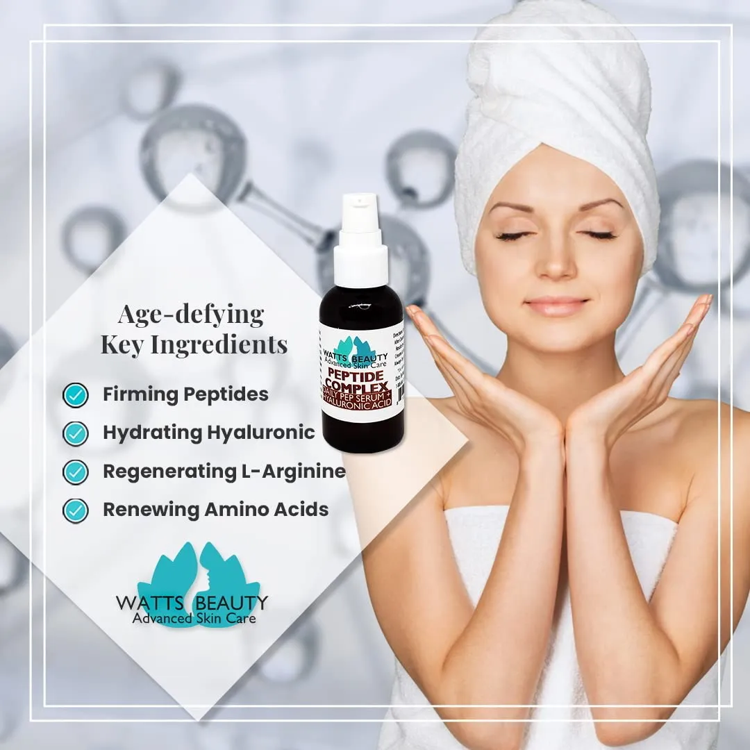 Peptide Anti-Aging Face Serum - Hyaluronic Acid and Collagen Boosting Daily Face Care Polypeptide Complex with L-Arginine Firms Wrinkles and Boosts Collagen 4 oz