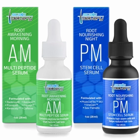 Peptide & Stem Cell Hair Growth Serum, AM & PM Bundle – Formula with Apple Stem Cells for Thicker, Stronger Hair – Stem Cell Scalp Serum for Hair Growth and Nourishment for Men & Women