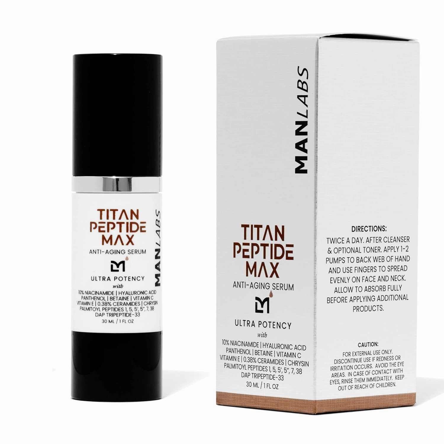 Peptide Hyaluronic Acid Face Serum for Men, Ultra Potency 10% Niacinamide Serum, Mens Face Moisturizer with Vitamin C & E, Ceramides for Dark Spots, Wrinkles, Fine Lines - Unscented, 1 Fl Oz