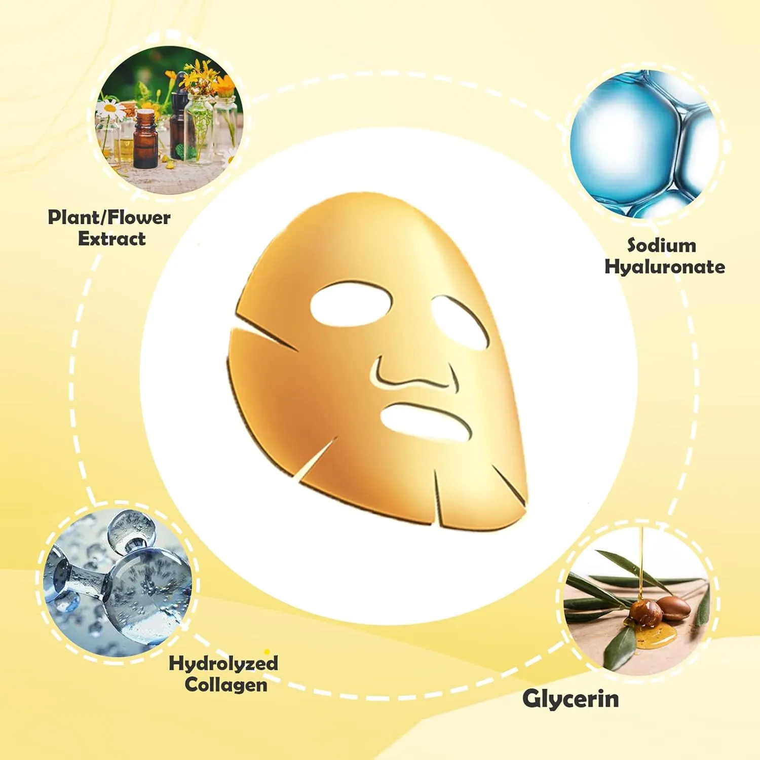 Permotary 12 PCS 24k Gold Crystal Gel Collagen Facial Masks, Treatment Deep Moisturizing Facial Masks For Anti Aging Puffiness Skincare Anti Wrinkle Tighten Skin & Revitalize Skin