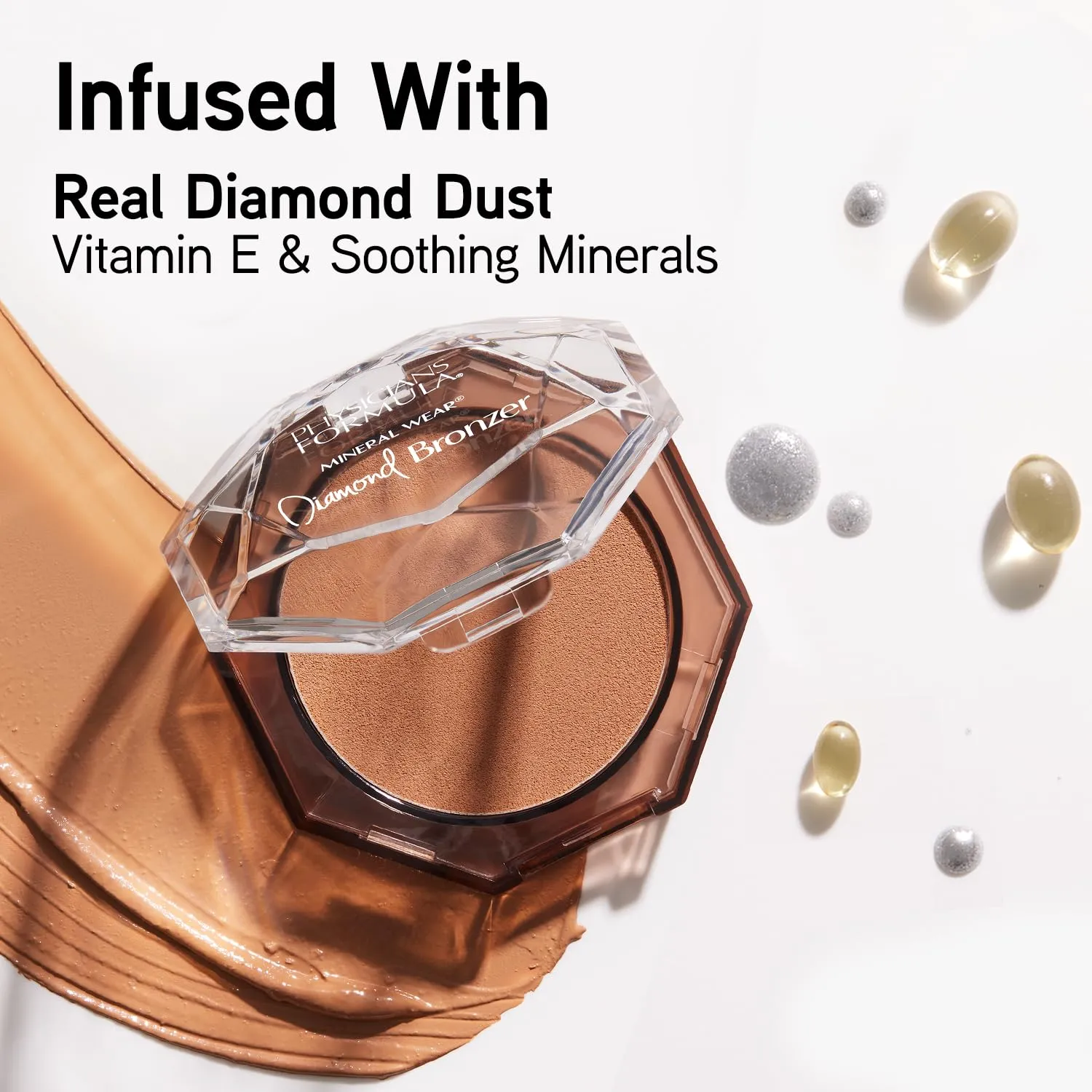 Physicians Formula Mineral Wear®Diamond Bronzer - Creamy Powder-Serum Hybrid, Weightless & Dewy Finish, Minimizes Appearance of Pores & Fine Lines - Deep Bronze Gem