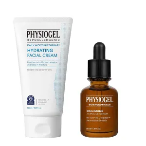 Physiogel Lightweight Cream and Vitamin C Face Serum, Korean Skin care, 72 hrs Hydration for Dry & Sensitive Skin, Hydrating Serum Vitamin E Ampoule.