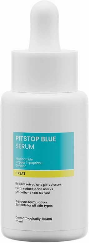 Pitstop Blue Copper Peptide Serum, Repairs Acne Scars & Pitted Marks, Evens Skin Tone & Reduces Blemishes, For All Skin Types, 25 Ml