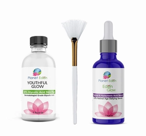 Planet Eden 30% Glycolic Acid Skin Chemical Peel Kit with Hyaluronic Acid and 2.5% Retinol Serum and Fan Brush - Clinical Grade for Dark Spot Correcting, Acne Scars, Wrinkles, Fine Lines, Sun Damaged