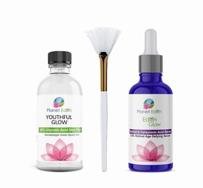 Planet Eden 40% Glycolic Acid Skin Chemical Peel Kit with Hyaluronic Acid and 2.5% Retinol Serum and Fan Brush