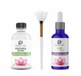 Planet Eden 70% Glycolic Acid Chemical Skin Peel Kit with Hyaluronic Acid   2.5% Retinol Serum and Fan Brush