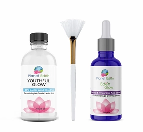 Planet Eden 88% Lactic Acid Skin Chemical Peel Kit with Hyaluronic Acid and Retinol Serum and Fan Brush - Professional Grade - Diminish Dark Spots, Tighten Skin, Correct Wrinkles/Fine Lines