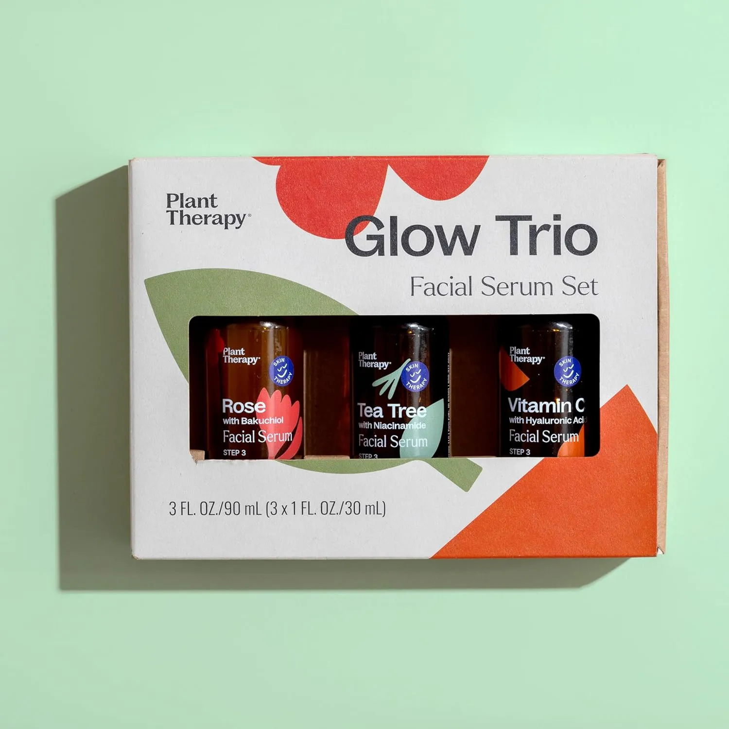 Plant Therapy Facial Serum Trio Set 1 oz each, Vitamin C & Hyaluronic Acid, Rose with Bakuchiol & Tea Tree with Niacinamide, Reduces the Appearance of Fine Lines & Wrinkles