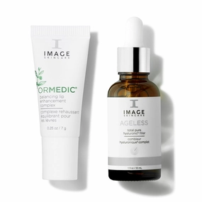 Power Plump Power Duo, AGELESS Total Pure Hyaluronic 6 Filler Facial Hydration Serum with ORMEDIC Lip Enhancement Complex Lip Plumper, by IMAGE Skincare