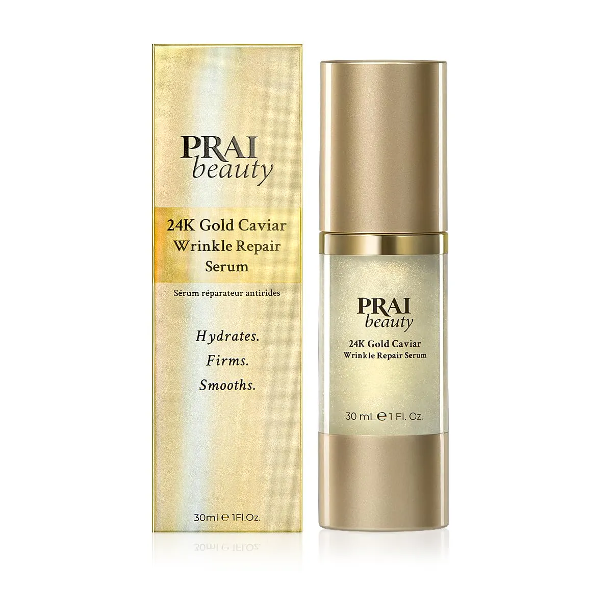 PRAI Beauty 24K Gold Caviar Wrinkle Repair Serum for Face | Anti-Aging Serum with Hyaluronic Acid to Plump and Fill In Wrinkles | Anti-Wrinkle Serum with Vitamin C for Brighter, Firmer Skin | 1.0 Oz