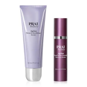 PRAI Beauty Ageless Throat & Decolletage Duo - Ageless Throat & Decolletage Serums for Morning and Night - Anti-Aging Neck Serums - Lock in Moisture, Boost Collagen, Fills Wrinkles