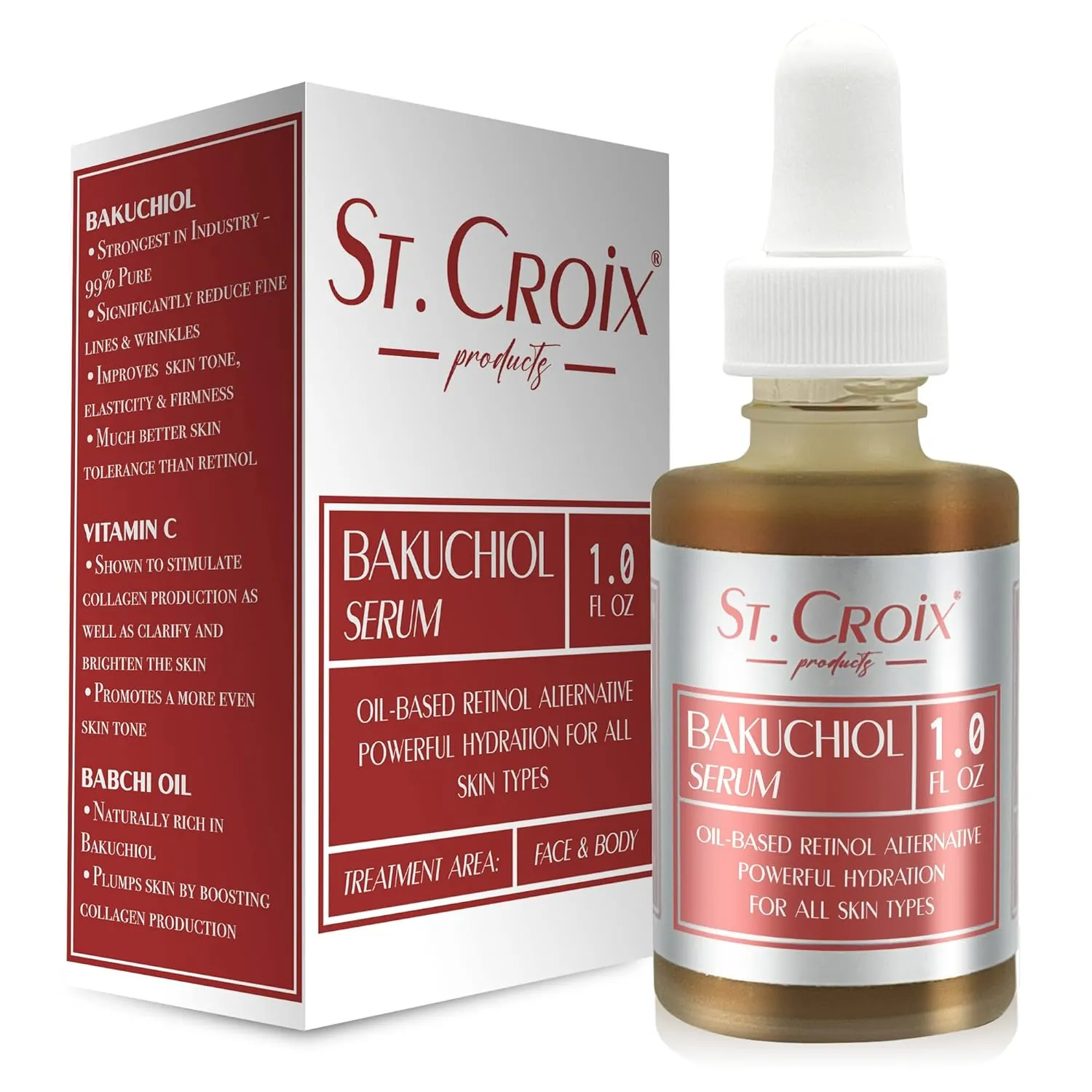 Premium Grade Bakuchiol Facial Oil Serum with Vitamins C & E - Odorless Oil-Based Anti-Aging Serum for Face & Body - Hydrating Retinol Alternative - 1 oz