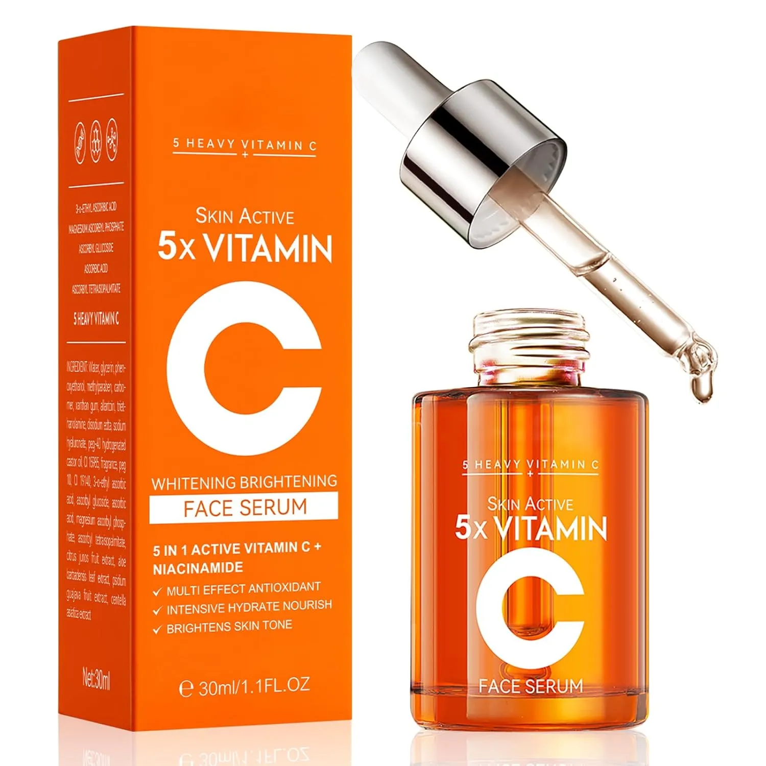Premium Vitamin C 20% Serum For Face with Hyaluronic & Amino Acids - Boost Skin Collagen, Hydrate & Plump Skin, Anti Aging & Wrinkle Facial Serum – 1 Fl Oz