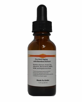 Pro Anti Aging Serum Bamboo Extract, Green Tea, Allantoin, Resveratrol, DMAE, MSM, Hyaluronic Acid (1.2oz, Pump Dispenser)