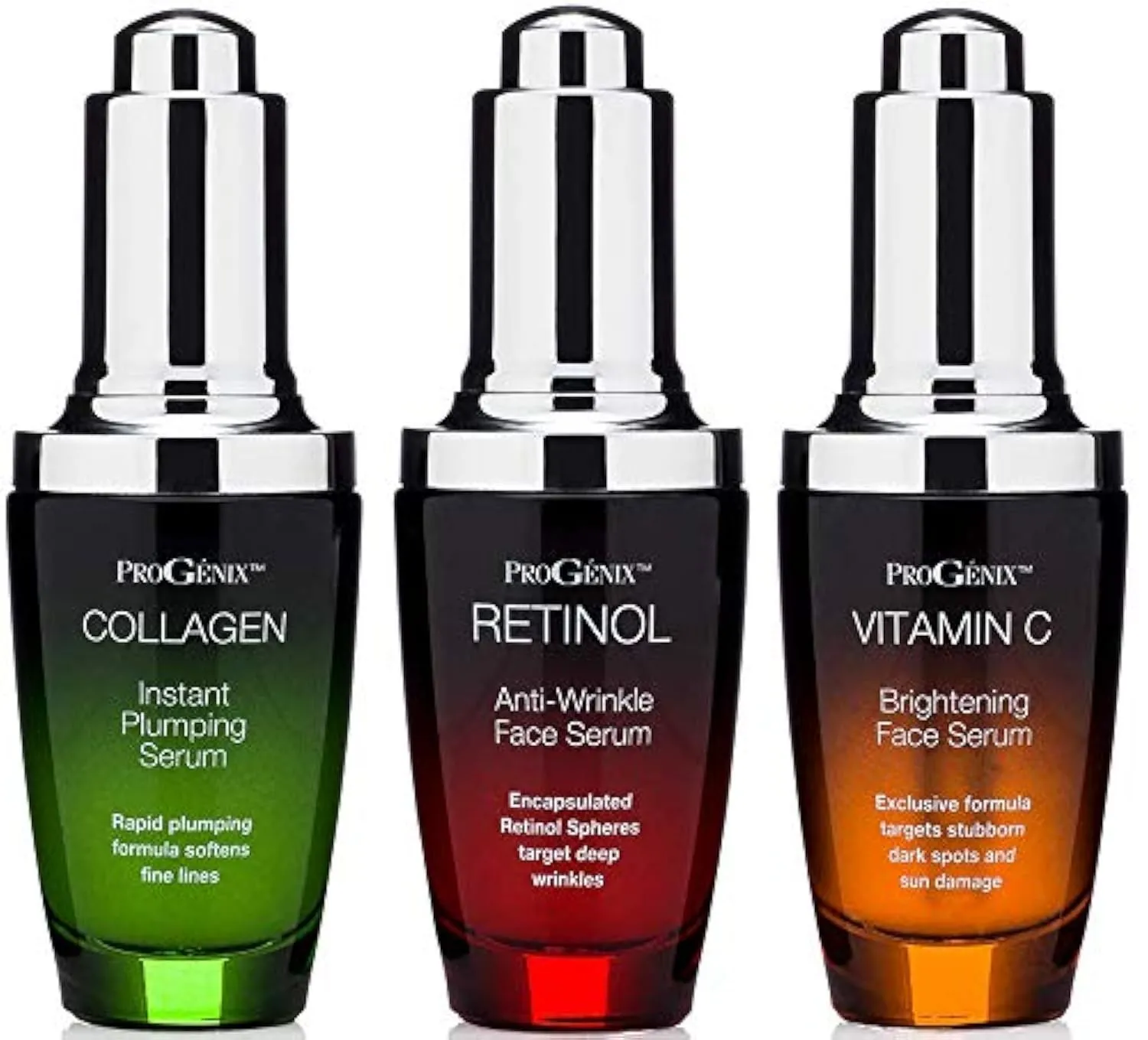 Professional Skin Care Set. Anti-aging Serum Set Contains Collagen Serum, Retinol Serum, Vitamin C Serum. Helps W/Appearance Of Wrinkles, Plump Skin, & Brighten Skin, 1 Fl Oz (3-Pack)
