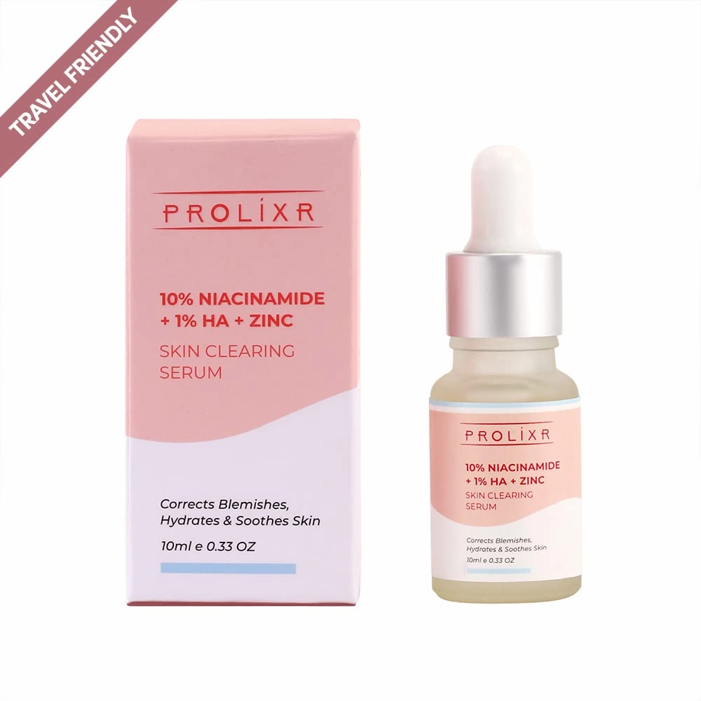 Prolixr 10% Niacinamide   1% Hyaluronic acid   Zinc Skin Clearing Face Serum- for acne marks, blemishes & oil balancing- all skin types - 10 ml - travel friendly - mini
