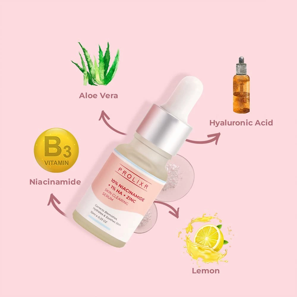 Prolixr 10% Niacinamide   1% Hyaluronic acid   Zinc Skin Clearing Face Serum- for acne marks, blemishes & oil balancing- all skin types - 10 ml - travel friendly - mini