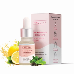Prolixr 10% Niacinamide   1% Hyaluronic acid   Zinc Skin Clearing Face Serum- for acne marks, blemishes & oil balancing- all skin types - 10 ml - travel friendly - mini