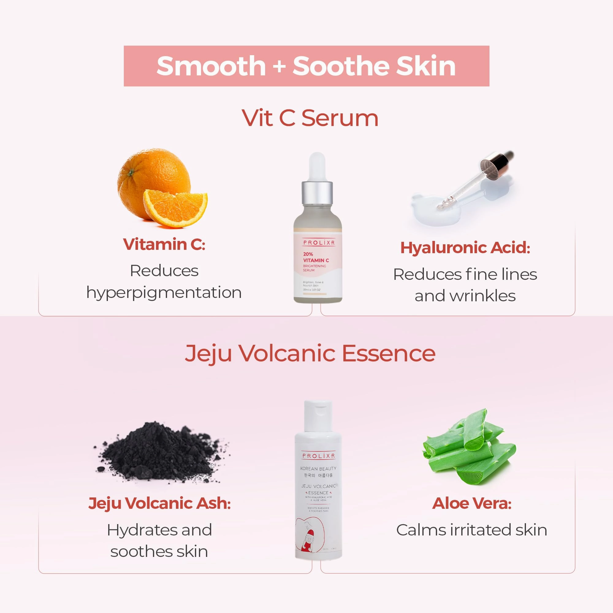 Prolixr 20% Vitamin C Serum and Jeju Volcanic Face Essence Combo | Radiant Skin Duo | Combat Dark Spots, Pigmentation, and Wrinkles for Glowing, Youthful Skin | Unisex | Suitable for All Skin Types