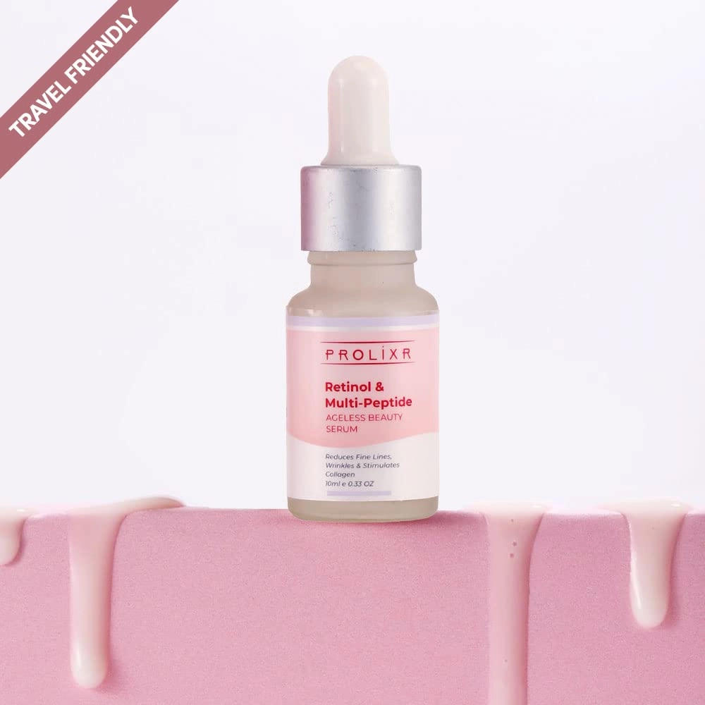 Prolixr Retinol and multi peptide anti-ageing face serum - for younger looking & spotless skin - reduces fine lines & wrinkles - all skin types - 10 ml- travel friendly- mini