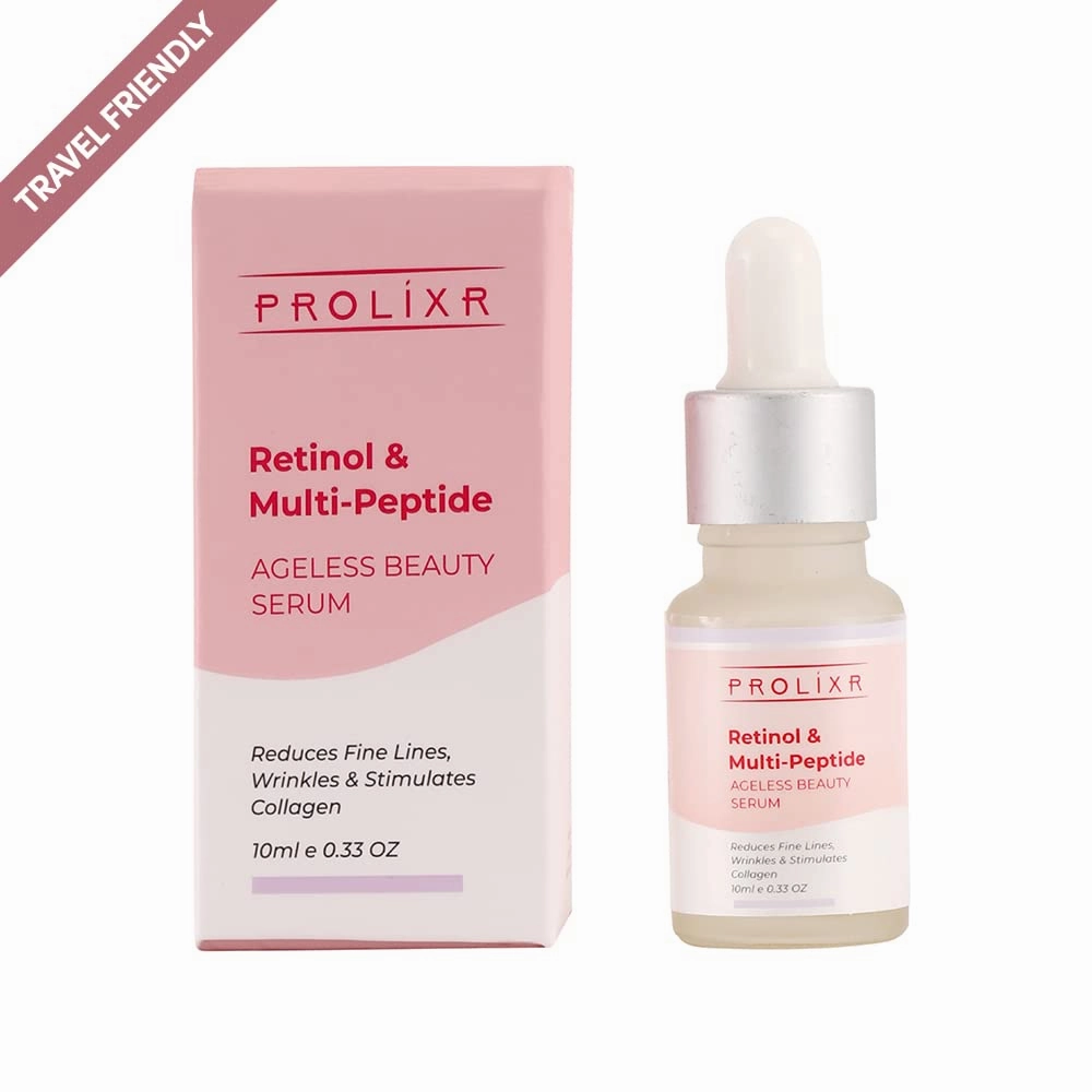 Prolixr Retinol and multi peptide anti-ageing face serum - for younger looking & spotless skin - reduces fine lines & wrinkles - all skin types - 10 ml- travel friendly- mini