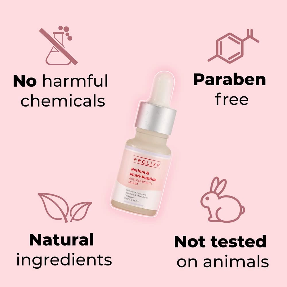 Prolixr Retinol and multi peptide anti-ageing face serum - for younger looking & spotless skin - reduces fine lines & wrinkles - all skin types - 10 ml- travel friendly- mini