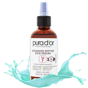 PURA D'OR 3.3 Oz Advanced Peptide Anti-Aging Face Serum w/ 1% Copper Tripeptide, Methylene Blue, Marine Collagen, Hyaluronic Acid, Fruit Stem Cell & Kelp For Hydration, Firming & Youthful-Looking Skin