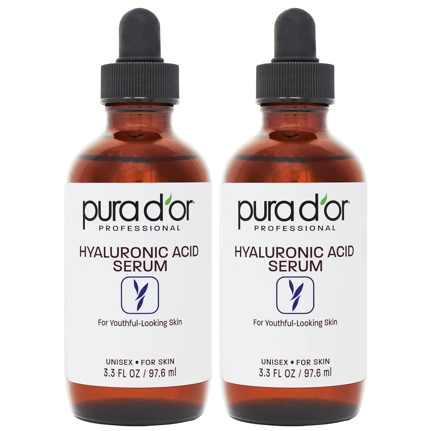 PURA D'OR Hyaluronic Acid Serum For Deep Hydration (3.3oz x2 = 6.6oz) Anti-Aging, Plumping & Moisturizing Formula For Smooth, Supple Skin - Natural Skincare Boost - Fine Lines & Wrinkle Reducer
