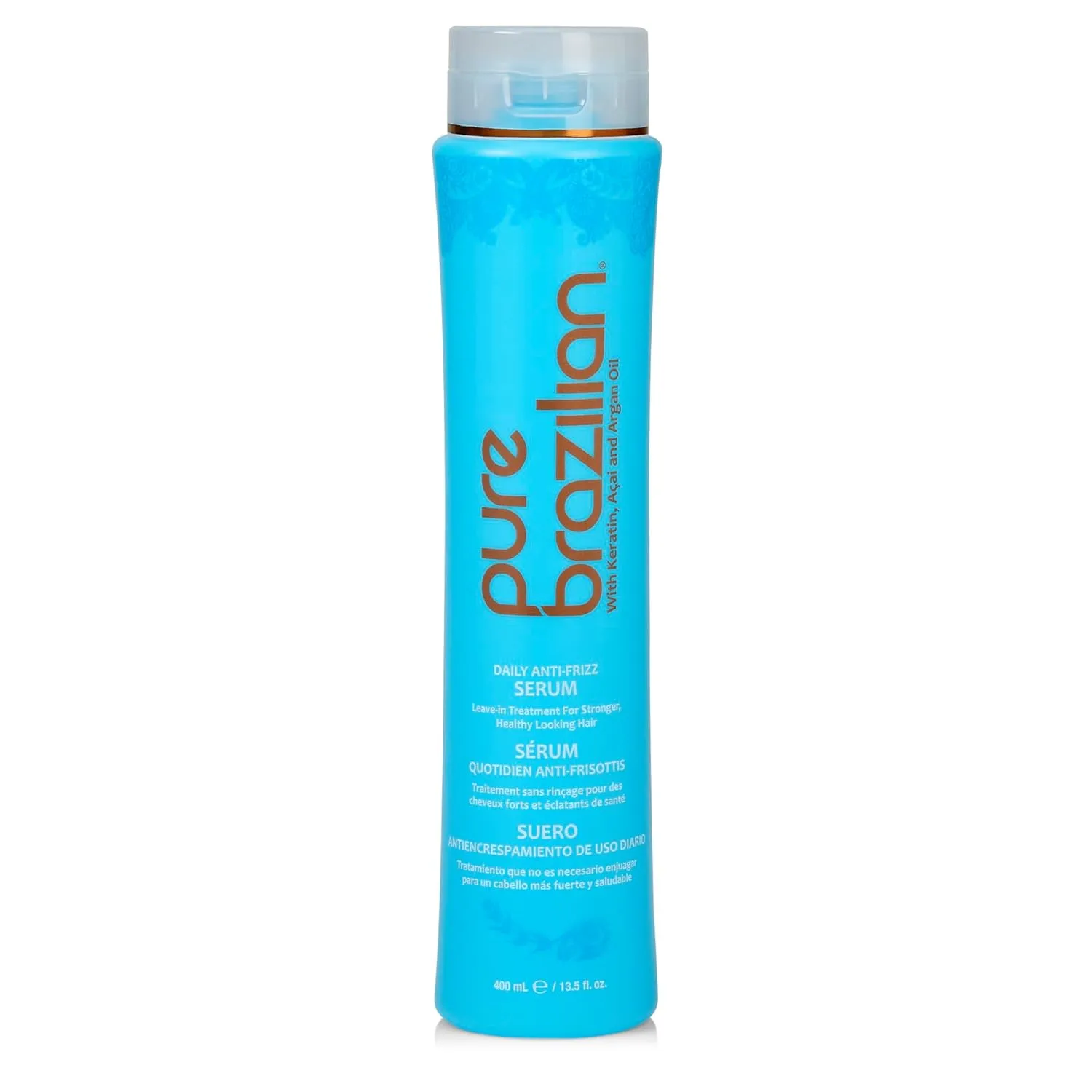 Pure Brazilian Anti-Frizz Daily Leave-In Serum, Strengthening Hair Treatment to Fortify & Protect from Heat & UVA/UVB, 13.5 Ounce (400 Milliliter)