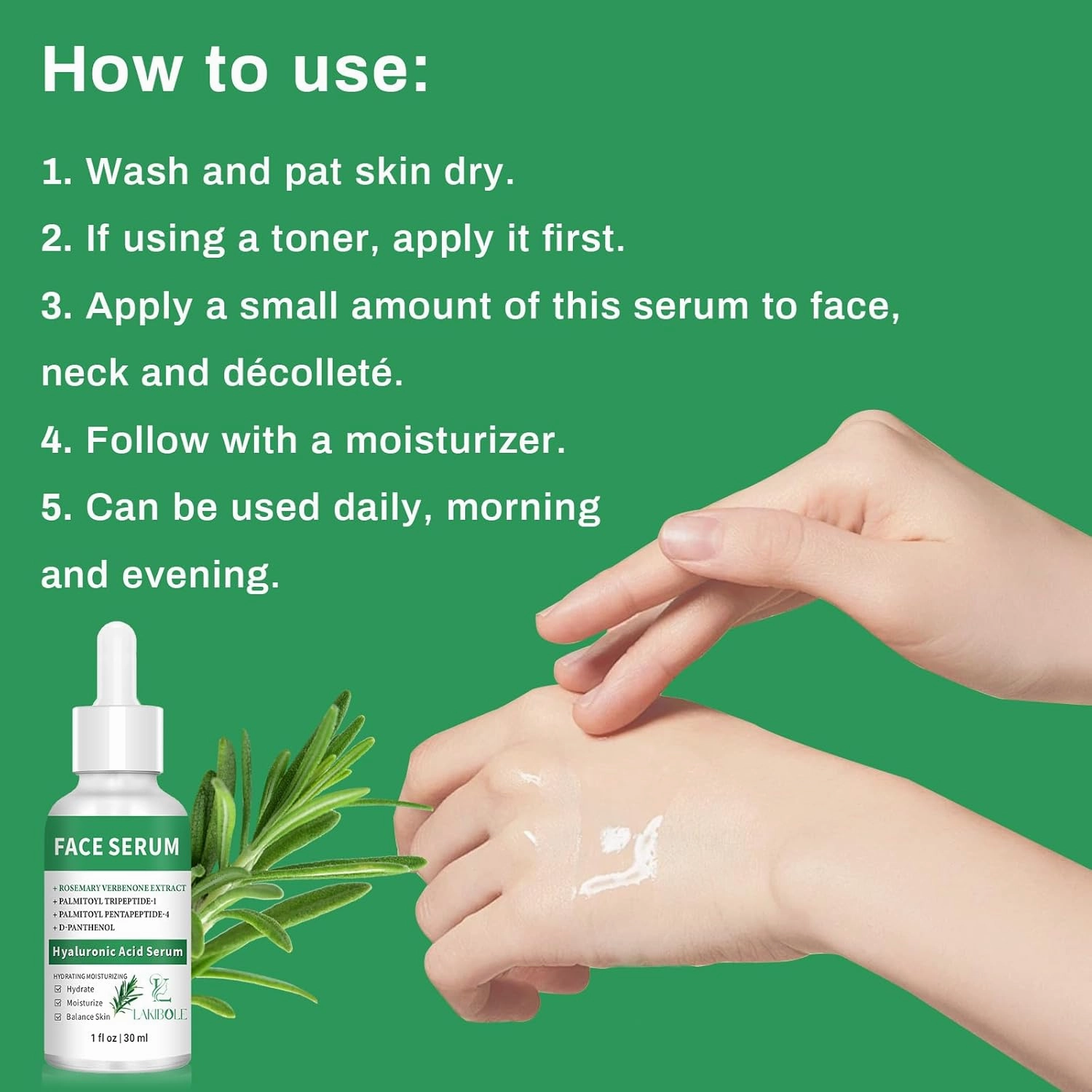 Pure 2% Hyaluronic Acid Serum with 4% Rosemary Verbena Extract (3 Pack 1fl.oz/30ml Each)