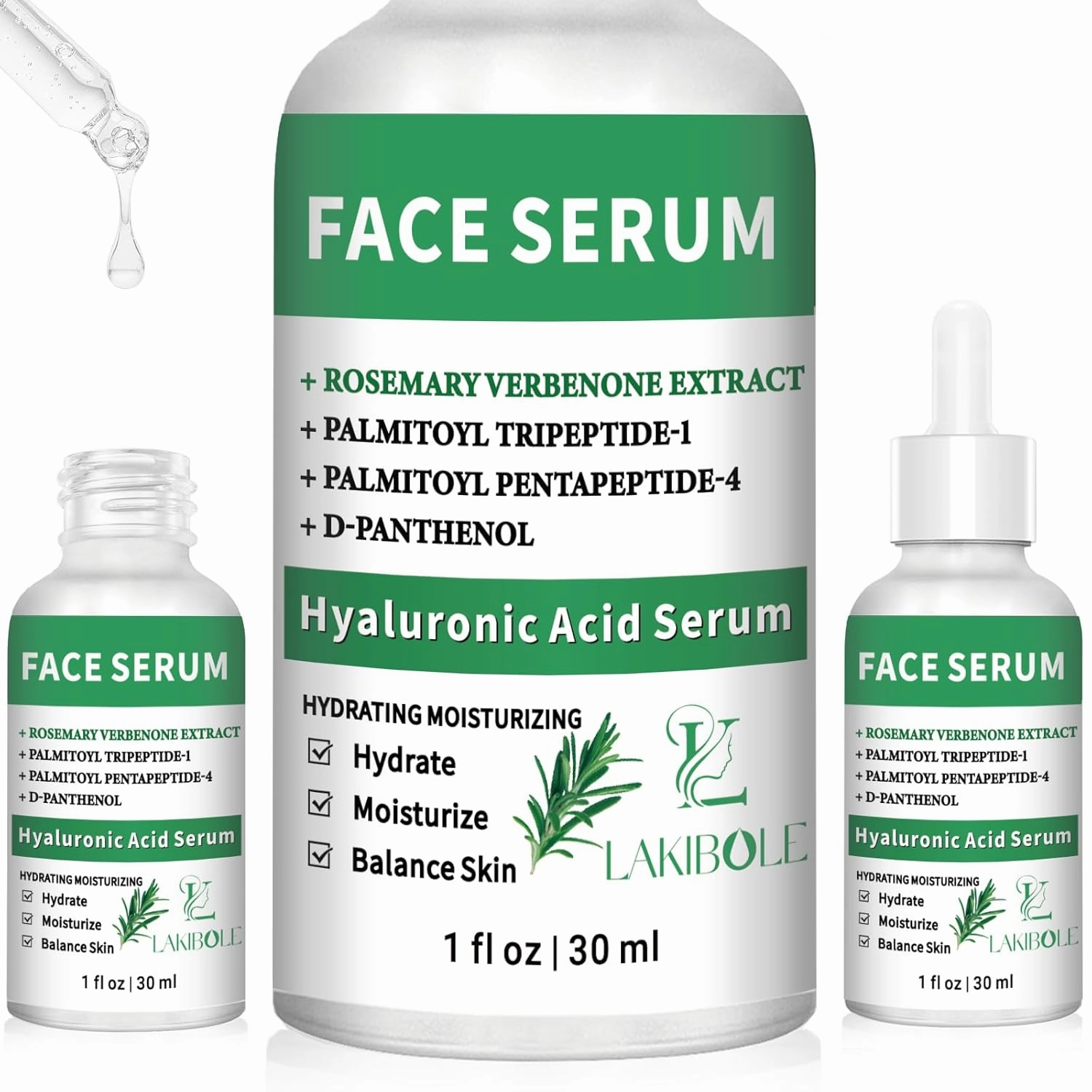 Pure 2% Hyaluronic Acid Serum with 4% Rosemary Verbena Extract (3 Pack 1fl.oz/30ml Each)