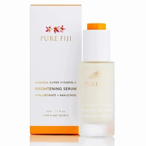 Pure Fiji Vitamin C Face Serum Brightening with Bakuchiol, Skin Brightening Serum - Anti Aging, Reduce Wrinkles & Dark Spots, All Natural Ingredients, 1 Fl.Oz