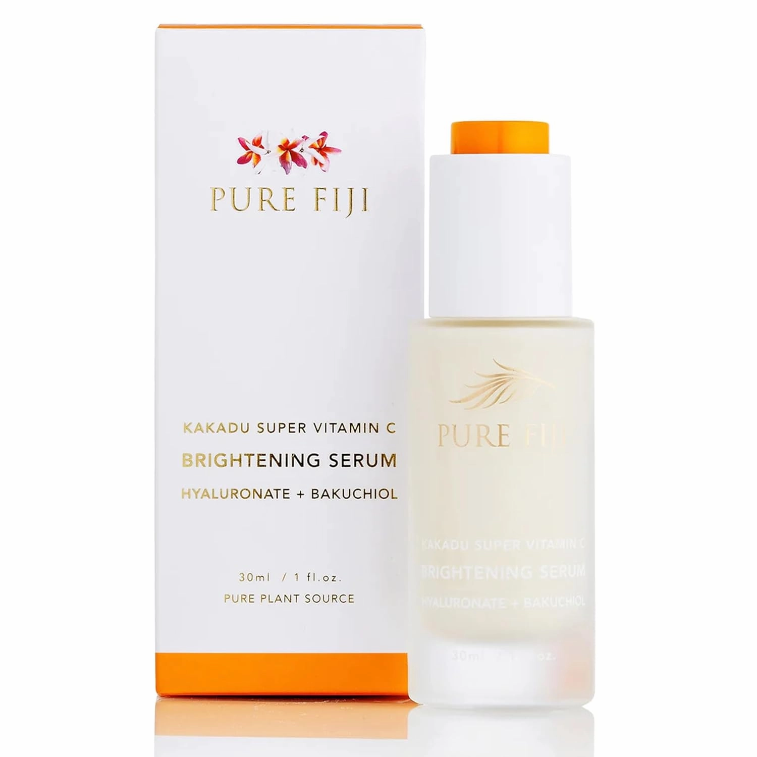 Pure Fiji Vitamin C Face Serum Brightening with Bakuchiol, Skin Brightening Serum - Anti Aging, Reduce Wrinkles & Dark Spots, All Natural Ingredients, 1 Fl.Oz