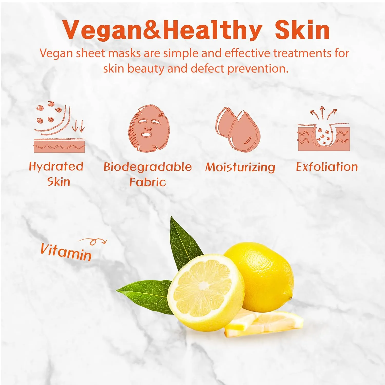 Purederm Vegan Vitamin Sheet Masks (12 Packs) – Facial Sheet Mask for Brightening & radiance Treatment