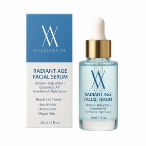 Radiant Age Facial Serum with Retinol, Bakuchiol & Ceramide AP – Night Repair, Anti-Aging, Wrinkle Reduction & Skin Firming, 1 fl oz