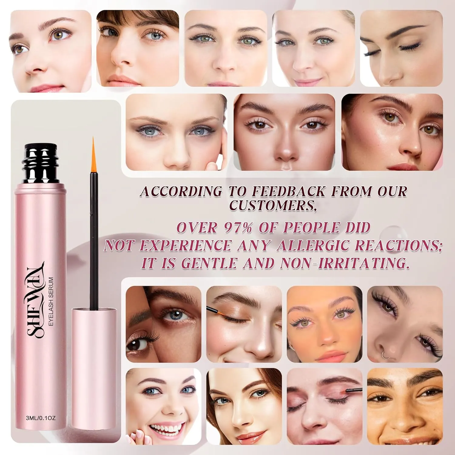 Rapid Eyelash Growth Serum Biotin - Eyebrows Enhancing Vitamins, Peptides, Amino Acids Lash for Thicker, Longer Eyelashes Eyebrows (Irritation-Free Formulated, 3ML)