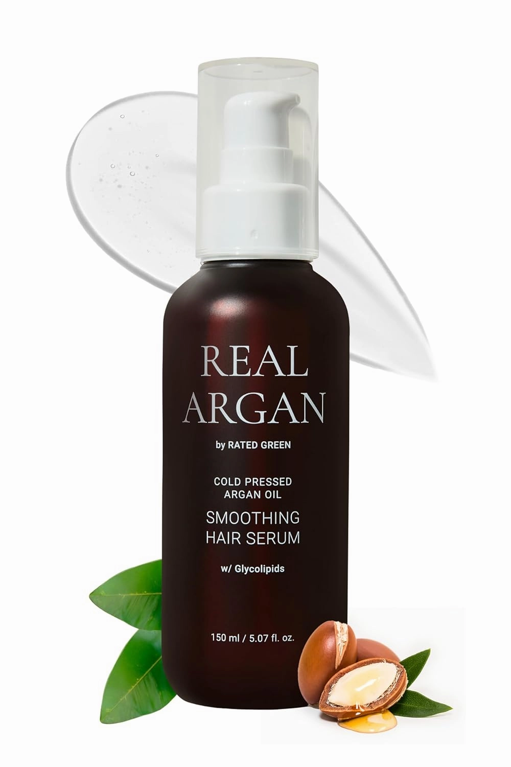 RATED GREEN REAL ARGAN Smoothing Hair Serum | Frizz Control Hair Serum Korean Hair Essence | Argan Oil Hair Serum for Dry Damaged Hair | Shiny Hair Serum Hair Softener (5.07 Fl. Oz)