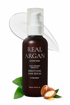 RATED GREEN REAL ARGAN Smoothing Hair Serum | Frizz Control Hair Serum Korean Hair Essence | Argan Oil Hair Serum for Dry Damaged Hair | Shiny Hair Serum Hair Softener (5.07 Fl. Oz)