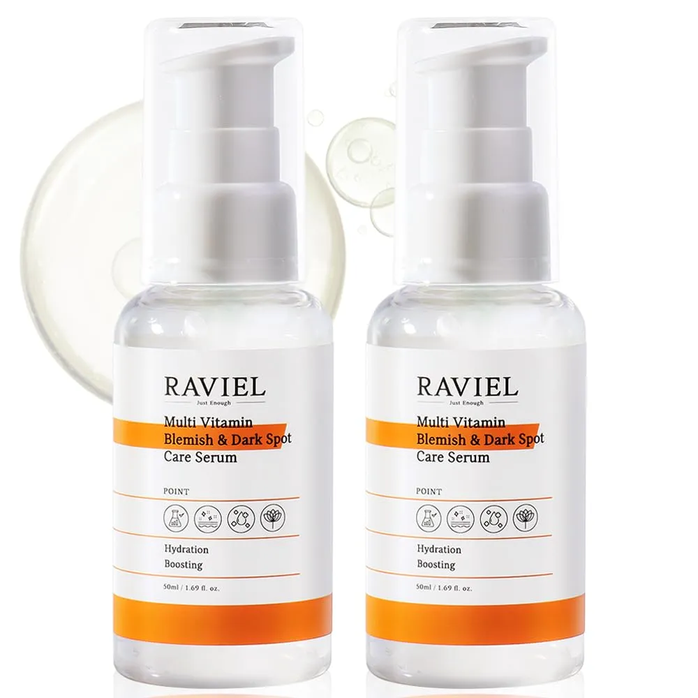 RAVIEL Multi Vitamin Blemish Care Serum | Deep Hydrating Moisturizer with 7 Hyaluronic Acid for All Skin Types | Korean Skincare (1.69 fl oz x 2)