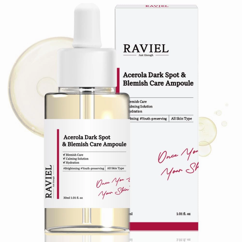 RAVIEL Acerola Dark Spot & Blemish Care Ampoule – Vitamin C Serum for Dark Spots, Uneven Tone, Dull Skin & Skin Clarity, Korean Skincare, 30ml 1.01 fl oz