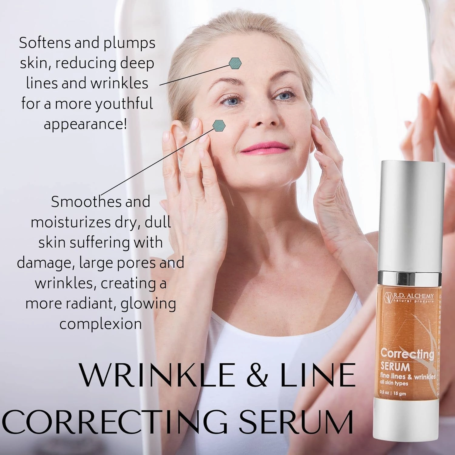 RD Alchemy - 99-100% Natural & Organic Wrinkle Correcting Serum - Anti Aging for Reducing the Appearance of Wrinkles, Fine Lines & Crow's Feet. Softens, Plumps & Smooths for a Youthful Complexion
