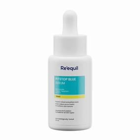 RE' EQUIL Pitstop Blue Copper Peptide Serum, Repairs Acne Scars Pitted Marks, Evens Skin Tone Reduces Blemishes, For All Skin Types, 25 ml