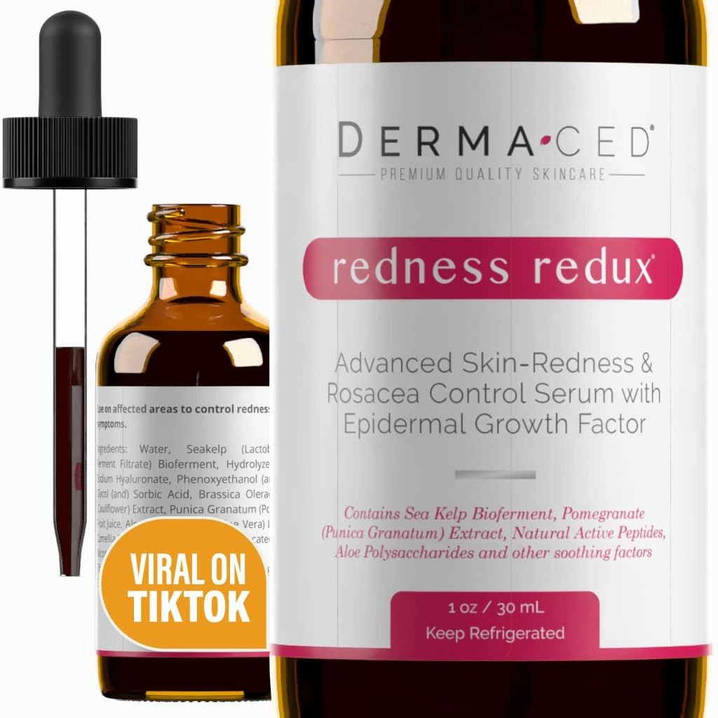 Redness Redux - Advanced Facial & Skin Redness Support Serum - EGF, Aloe Vera, Sea Kelp & More - Calming Redness Serum