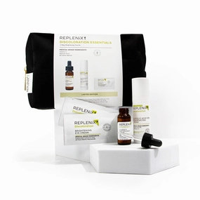 Replenix Discoloration Essentials 3 Step Brightening Medical-Grade Trial Kit (Set Includes Travel-Size Glycolic Acid Resurfacing Cream, Vitamin C Pro Collagen Serum, Brightening Eye Cream)
