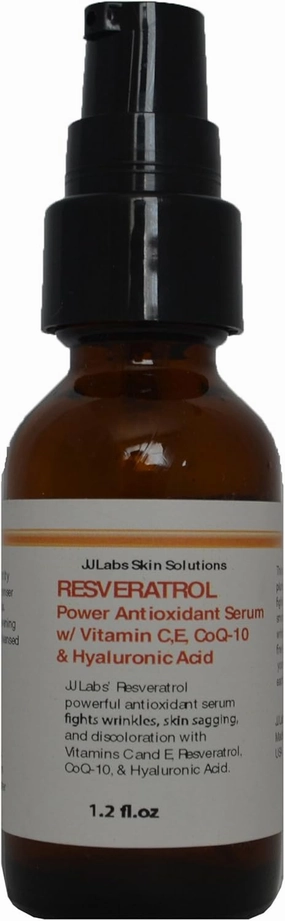 Resveratrol Antioxidant serum with Vitamins C and E, CoQ-10, Collagen, Aloe Vera, and pure Hyaluronic Acid (1.2 fl.oz)