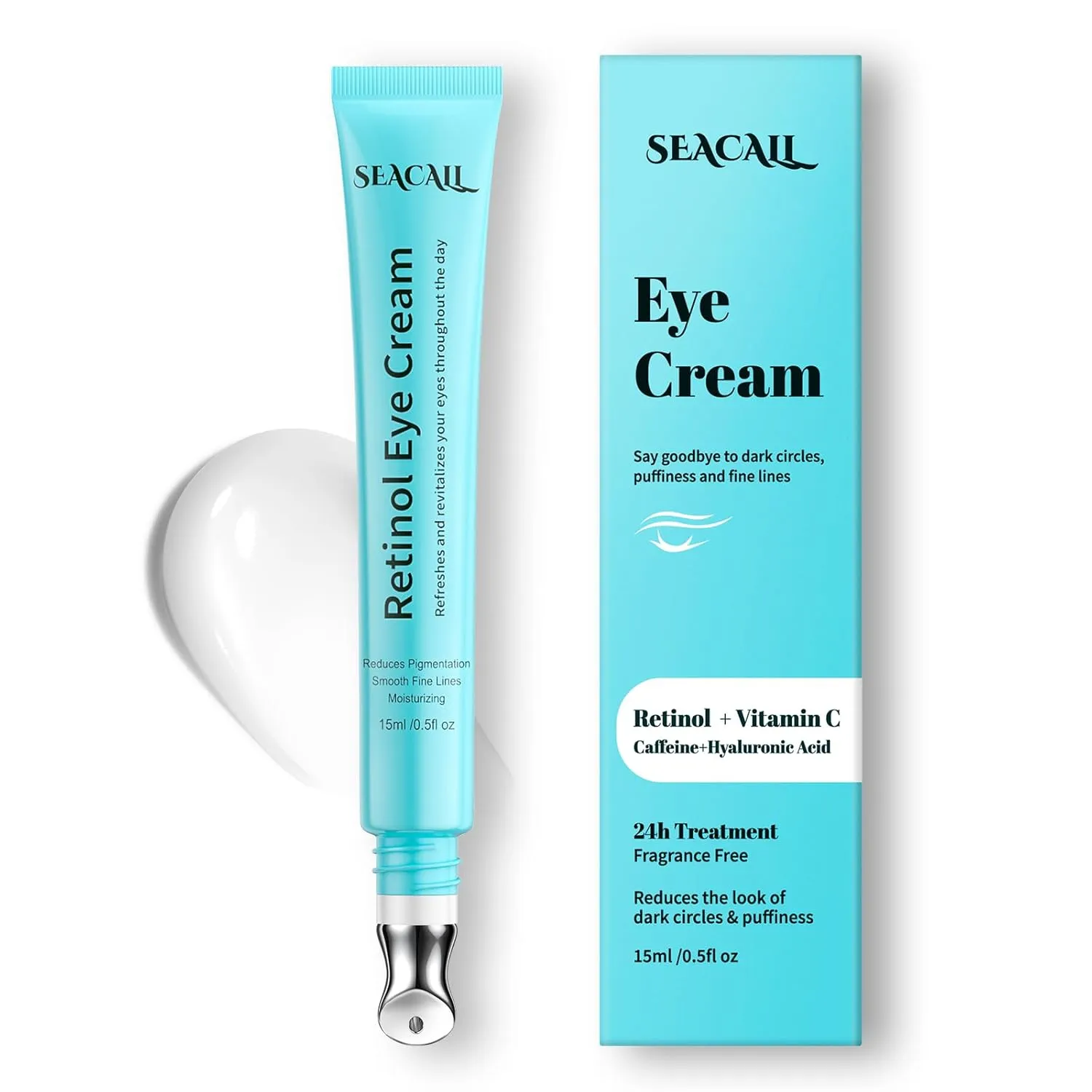 Retinol Eye Cream - Eye Serum for Dark Circles & Puffiness Anti-Aging - Under Eye Cream with Hyaluronic Acid & Caffeine to Reduce Wrinkles & Repair the Eye Area (15ml)