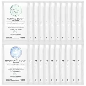 Retinol   Hyaluron Serum Korean Sheet Mask Sheet Gift Pack [20 Count] Plumping Glowing Luminating Hydrating Rejuvenating Sheet Mask Gift Pack