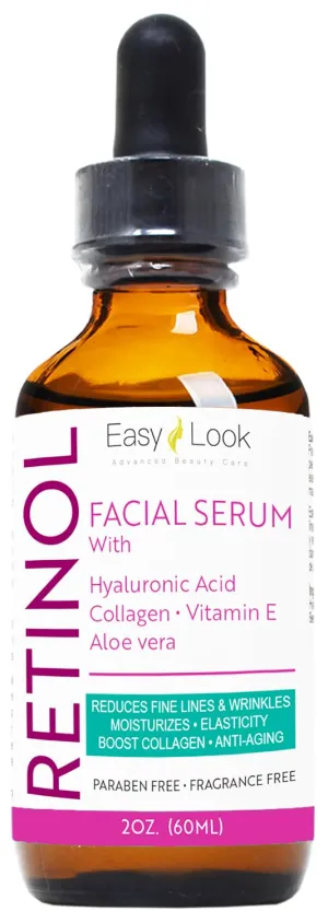 Retinol Serum for Face w/Hydrating Hyaluronic Acid, Collagen, Vitamin E and Aloe vera. Anti-Aging Facial Serum, Tighten Lift Hydrate & Plump All Skin Types, Reduce Fine Line & Wrinkles 2 Fl Oz