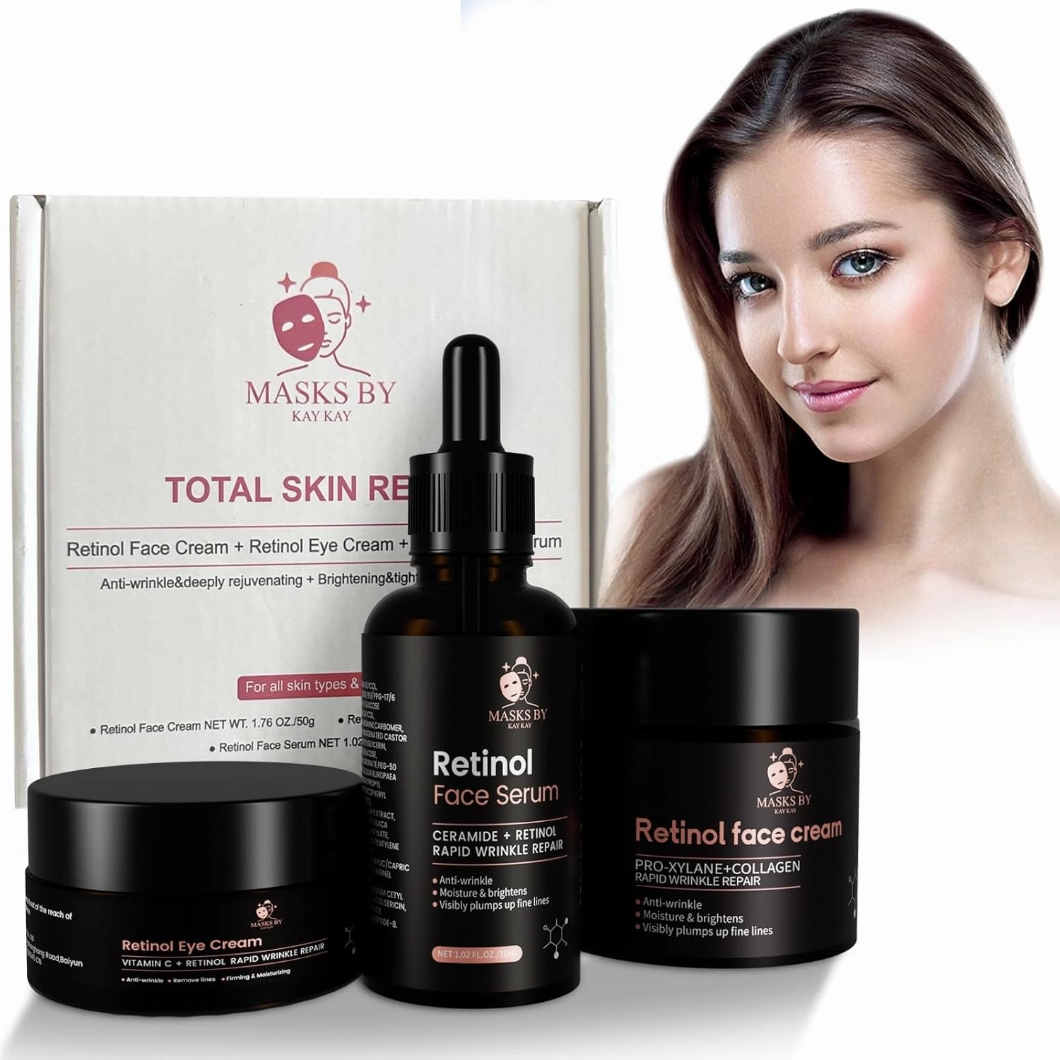 Retinol 3-Piece Set: Face Cream, Moisturizer, and Firming Serum for Women - Skin Care Exfoliant