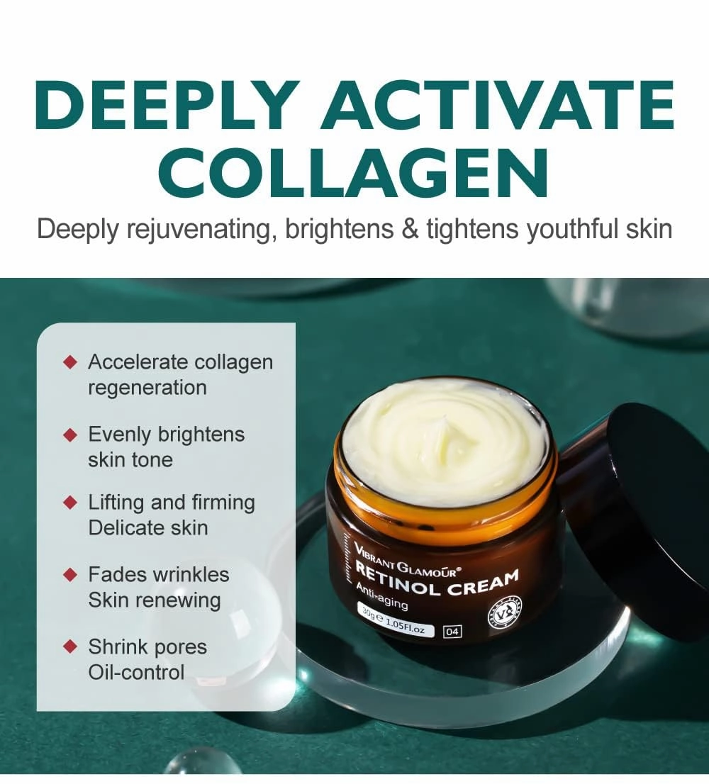 Retinol Anti Aging Face Cream & Essence, Vibrant Glamour Aging, Vibrant Glamour Retinol Cream Anti Aging, Vibrant Glamour Retinol Cream, Anti-aging Firming Serum, (Cream), 3.0 Ounce (3 PCS)